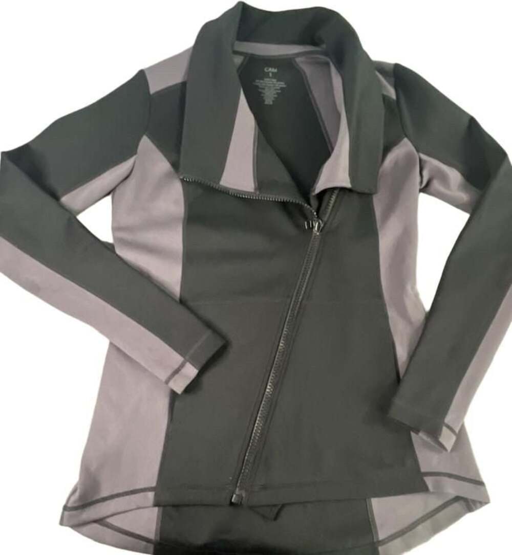 Cabi Dash Jacket Black Gray Asymmetrical Zip Stretch Workout Lounge